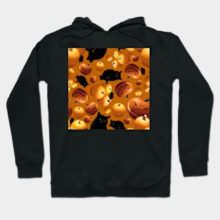 Black Cat and Pumpkins Tossed on Dark Orange Repeat 5748 Hoodie